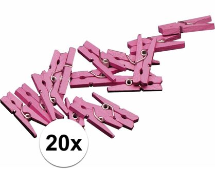 20x mini knijpertjes roze 2 cm - Feestdecoratievoorwerp