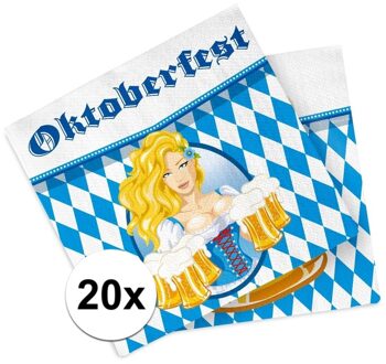 20x Oktoberfest themafeest servetten blauw 33 x 33 cm papier Multi