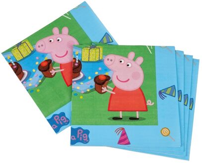 20x Peppa Pig verjaardags servetten - Feestservetten Blauw