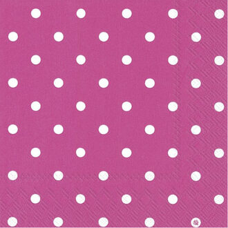 20x Polka Dot 3-laags servetten fuchsia roze met witte stippen 33 x 33 cm