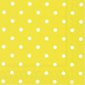 20x Polka Dot 3-laags servetten geel met witte stippen 33 x 33 cm - Feestservetten