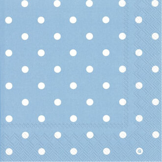 20x Polka Dot 3-laags servetten licht blauw met witte stippen 33 x 33 cm - Feestservetten