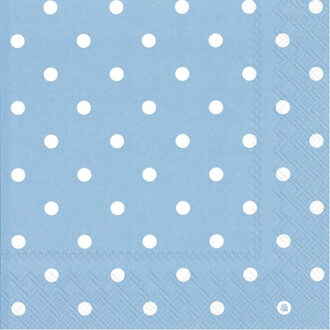 20x Polka Dot 3-laags servetten licht blauw met witte stippen 33 x 33 cm
