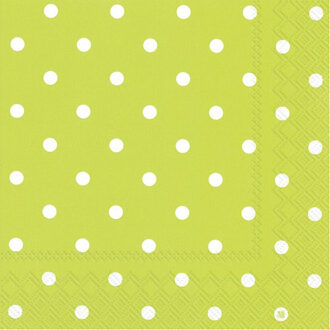 20x Polka Dot 3-laags servetten lime groen met witte stippen 33 x 33 cm - Feestservetten