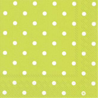 20x Polka Dot 3-laags servetten lime groen met witte stippen 33 x 33 cm
