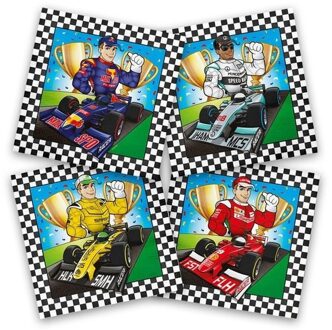 20x Race/Formule 1 feest servetten gekleurd 33 x 33 cm kinderverjaardag - Feestservetten Multikleur