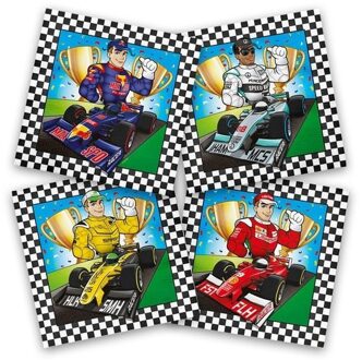 20x Race/Formule 1 themafeest servetten gekleurd 33 x 33 cm papi Multi