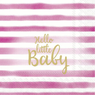 20x Roze 3-laags servetten Hello little baby 33 x 33 cm - Feestservetten