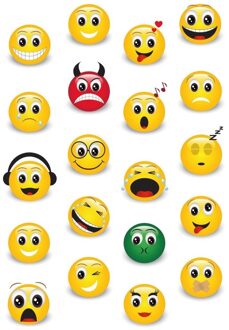 20x Smiley/emoticons stickers met 3D effect met zacht kunststof - Stickers Geel