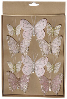 20x stuks decoratie vlinders op clip lichtroze diverse maten