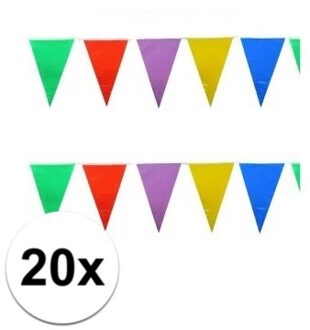 20x stuks gekleurde plastic vlaggetjes 10 meter