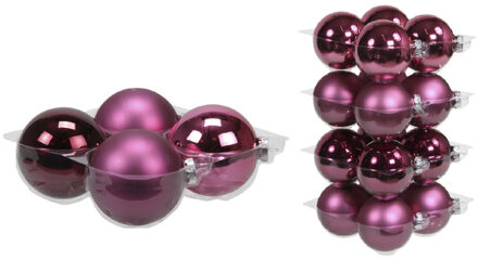 20x stuks glazen kerstballen cherry roze (heather) 8 en 10 cm mat/glans - Kerstbal