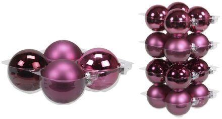 20x stuks glazen kerstballen cherry roze (heather) 8 en 10 cm mat/glans