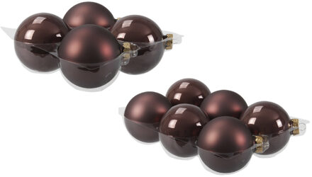 20x stuks glazen kerstballen donkerbruin (chestnut) 8 en 10 cm mat/glans - Kerstbal