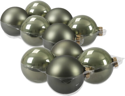 20x stuks glazen kerstballen graniet groen 8 en 10 cm mat/glans