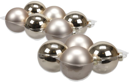 20x stuks glazen kerstballen licht champagne 8 en 10 cm mat/glans - Kerstbal Champagnekleurig