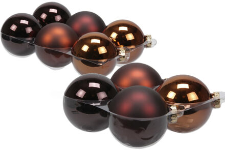 20x stuks glazen kerstballen mahonie bruin 8 en 10 cm mat/glans