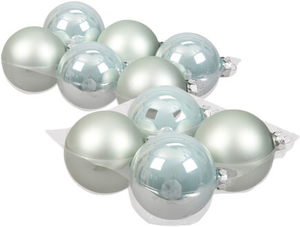 20x stuks glazen kerstballen mintgroen (oyster grey) 8 en 10 cm mat/glans - Kerstbal