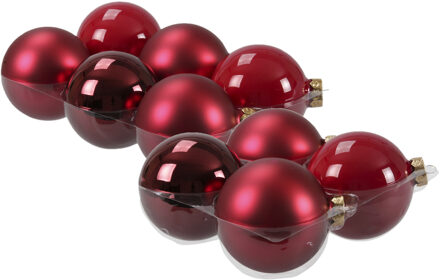 20x stuks glazen kerstballen rood/donkerrood 8 en 10 cm mat/glans - Kerstbal