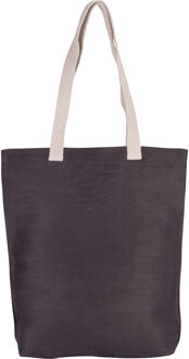 20x stuks katoenen schoudertasje in het donkertgrijs met ecru hangsels 38 x 42 cm