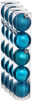 20x stuks kerstballen turquoise blauw glans en mat kunststof 5 cm