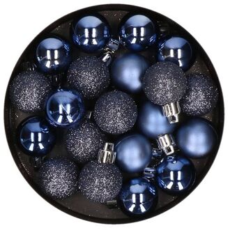 20x stuks kleine kunststof kerstballen donkerblauw 3 cm - Kerstbal