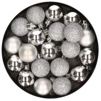 20x stuks kleine kunststof kerstballen zilver 3 cm mat/glans/glitter - Kerstbal Zilverkleurig
