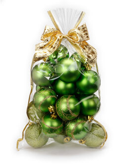 20x stuks kunststof kerstballen groen mix 6 cm in giftbag - Kerstbal