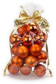 20x stuks kunststof kerstballen oranje/koper mix 6 cm in giftbag - Kerstbal