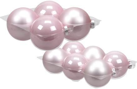 20x stuks roze glazen kerstballen 8 en 10 cm mat/glans