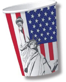 20x stuks USA/Amerika flag thema feest drinkbekers - 200 ml - karton - feestartikelen