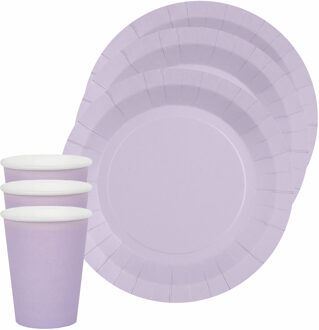 20x taart/gebak bordjes en bekertjes - lila paars - Feestbordjes