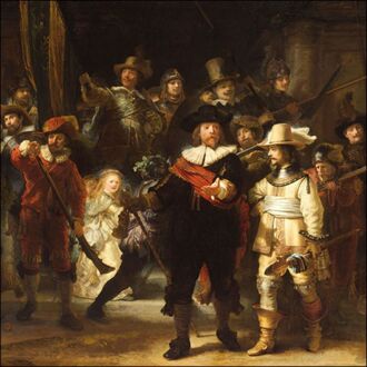 20x Tafel diner/lunch servetten 33 x 33 cm Rembrandt de Nachtwacht schilderij print - Feestservetten Multikleur