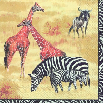 20x Tropische 3-laags servetten safari park dieren 33 x 33 cm - Feestservetten Multikleur