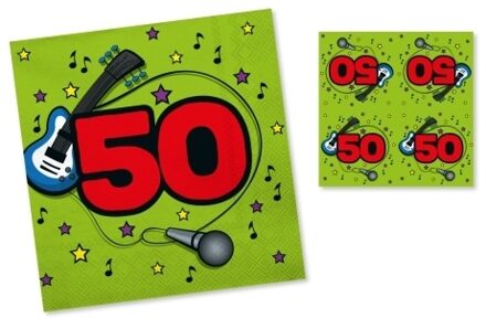 20x Verjaardag servetten 33 x 33 cm groen/rood print 50 jaar thema - Feestservetten Multikleur
