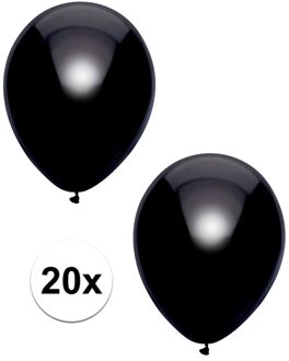 20x Zwarte metallic ballonnen 30 cm - Feestversiering/decoratie ballonnen zwart