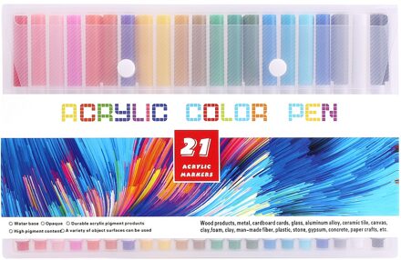 21/25 Kleur Permanente Acryl Verf Pennen Voor Rotsen Schilderen, Keramiek, Glas, Hout, Stof, Canvas, mokken, Kasseien, Paasei 21 kleuren wit