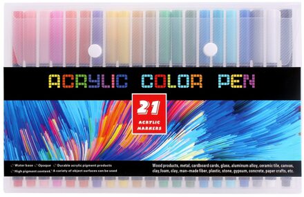 21/25 Kleur Permanente Acryl Verf Pennen Voor Rotsen Schilderen, Keramiek, Glas, Hout, Stof, Canvas, mokken, Kasseien, Paasei 21 kleuren zwart