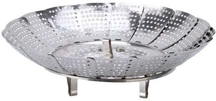 21/26/28Cm Rvs Voedsel Stoomboot Kom Groente Fruit Stoomboot Mand Dampende Rack Lade Keuken Vouwen stoomboot Size S 21CM