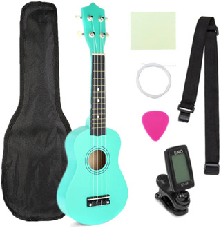 21 Inch Green Soprano Ukulele Basswood 4 Strings Hawaiian Guitar Musical Instruments Ukulele Soprano Guitar with Gig Bag Tuner