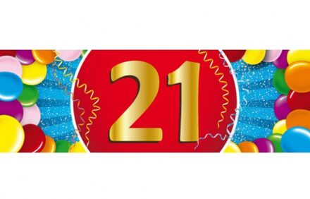 21 jaar leeftijd sticker 19 x 6 cm - 21 jaar verjaardag/jubileum versiering