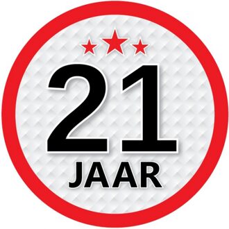 21 jaar leeftijd sticker rond 15 cm - 21 jaar verjaardag/jubileum versiering