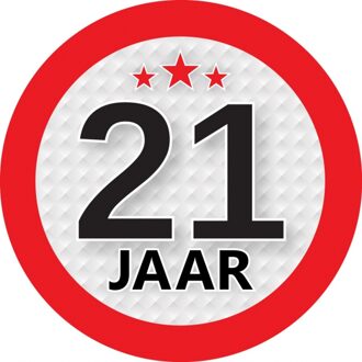 21 jaar leeftijd sticker rond 9 cm - 21 jaar verjaardag/jubileum versiering