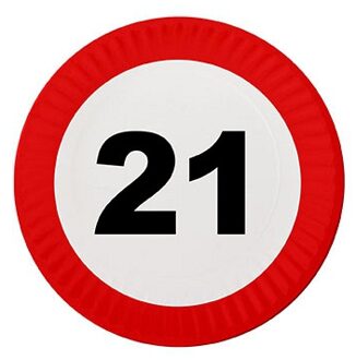 21 jaar verjaardag feestbordjes - stopbord - 40x stuks - dia 23 cm - feestartikelen