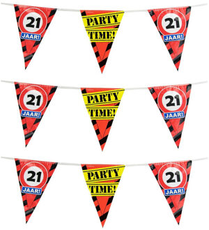 21 jaar verjaardag vlaggenlijn waarschuwingsborden - 3x - 10 meter - kunststof
