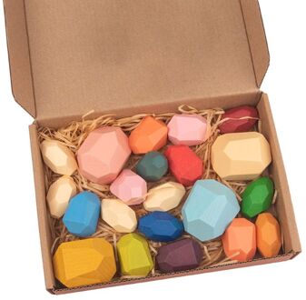 21 Pcs Kinderen Houten Gekleurde Steen Stapelen Spel Bouwsteen Kids Creatief Educatief Speelgoed