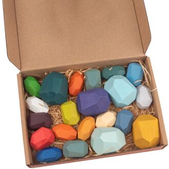 21 Pcs Kinderen Houten Gekleurde Steen Stapelen Spel Bouwsteen Kids Creatief Educatief Speelgoed