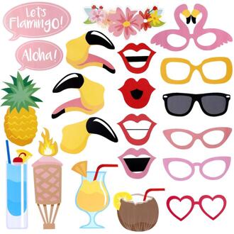 21 stks Flamingo Hawaii Themed Zomer Party Photo Booth Props Kit DIY Luau Feestartikelen Voor Wedding Beach Party Decor