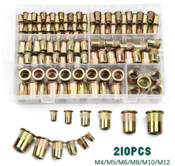 210/165/100PCS Carbon steel Rivet Nuts M4 M5 M6 M8 M10 M12 Flat Head Rivet Nuts Set Nuts Insert Reveting Multi Size Collocation