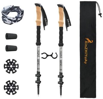 210 G/stk Nordic Wandelstok Koolstofvezel Externe Quick Lock Trekking Pole Wandelen Telescoop Stok Schieten Kruk Senderismo zilver